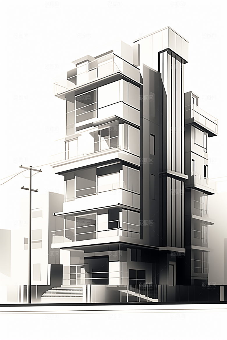 平面建筑设计感大楼插画