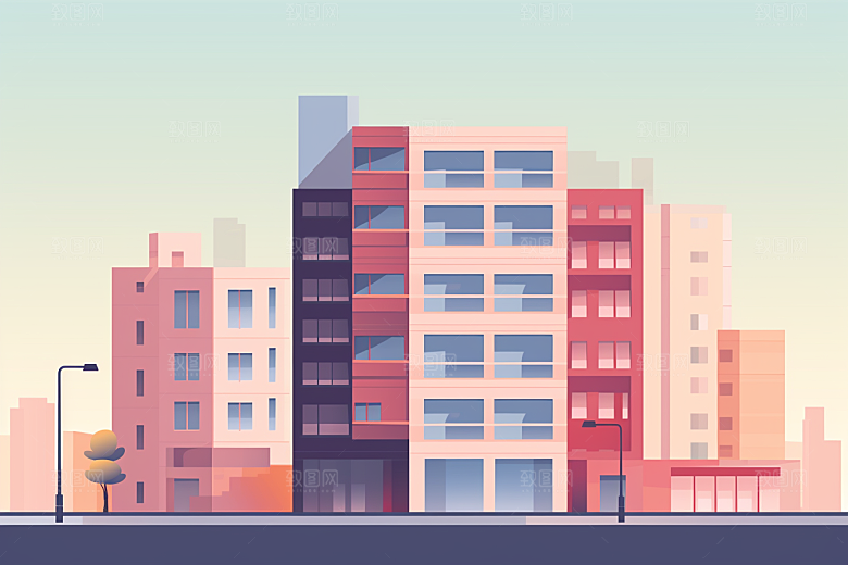 平面建筑大楼大厦插画