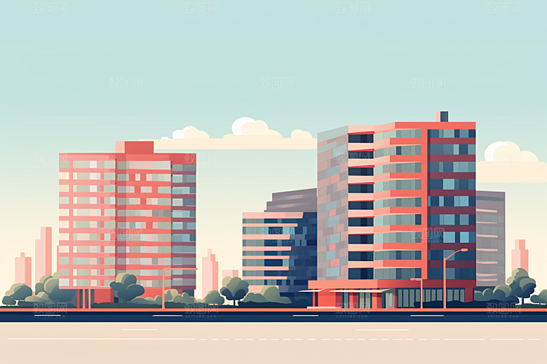 平面建筑简约大厦插画