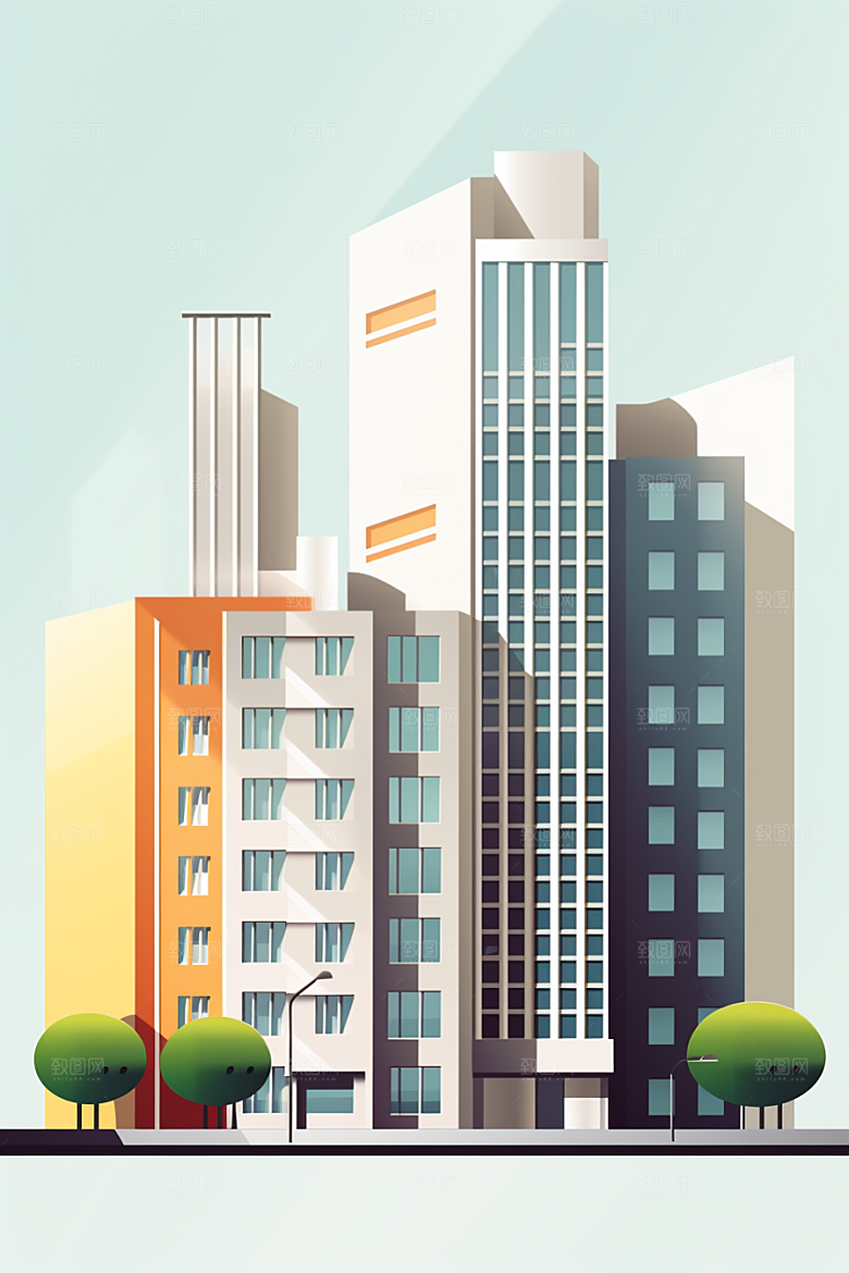 平面建筑大楼简约插画