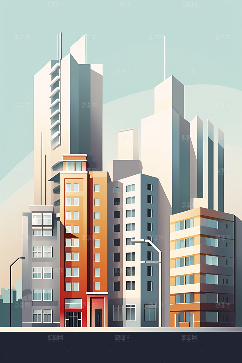 平面建筑立面设计感插画