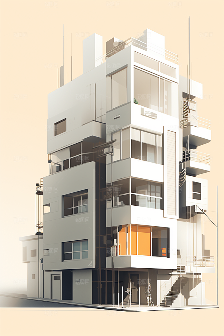 平面建筑设计感简约插画