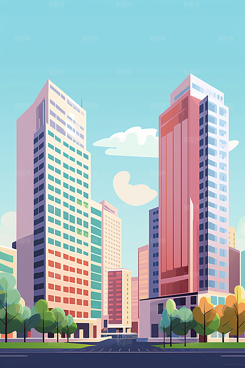 平面建筑高清几何插画