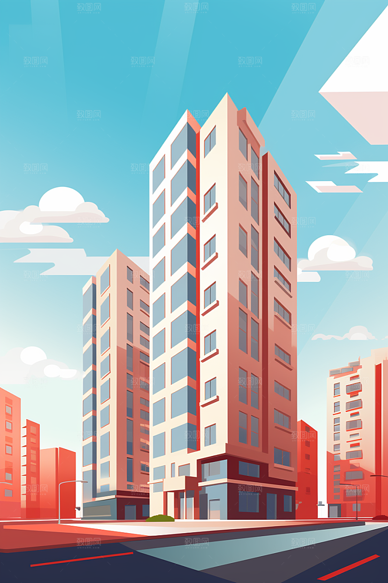 平面建筑几何立面插画