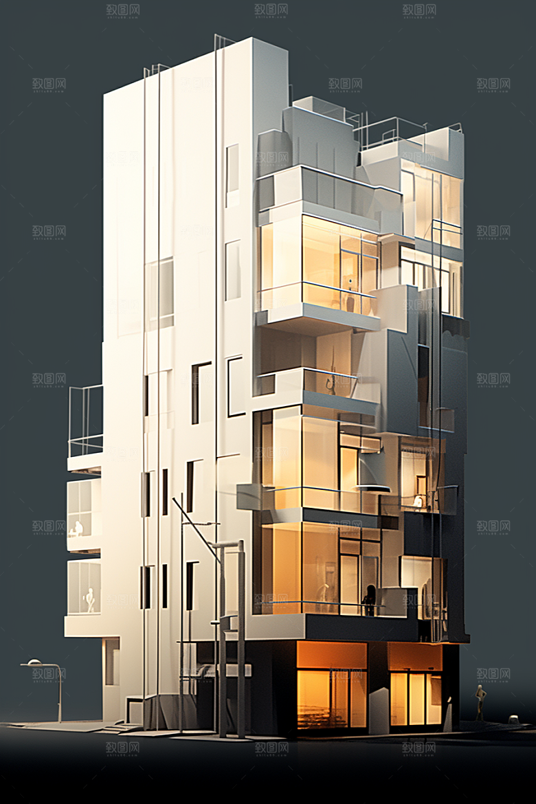 平面建筑大楼设计感插画