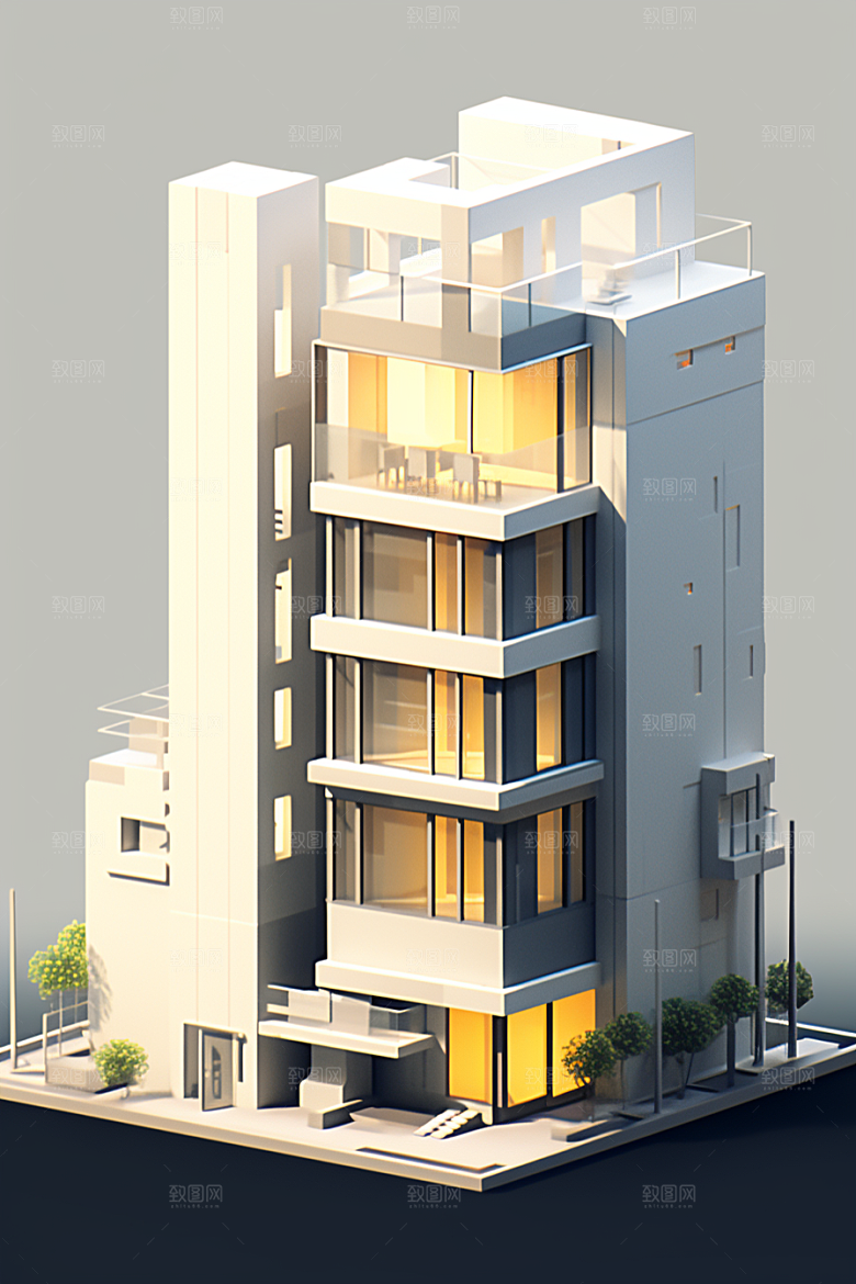平面建筑立面几何插画