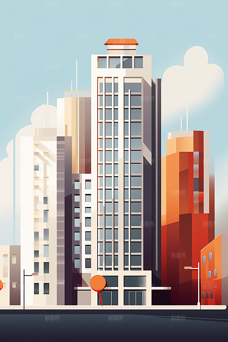 平面建筑简约几何插画