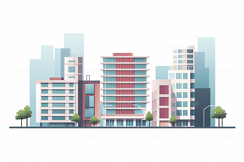平面建筑大厦简约插画