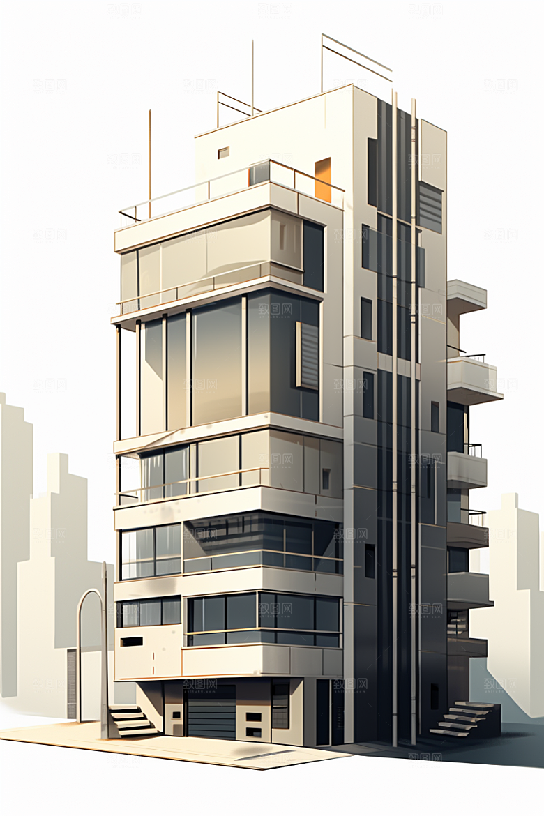 平面建筑立面大厦插画