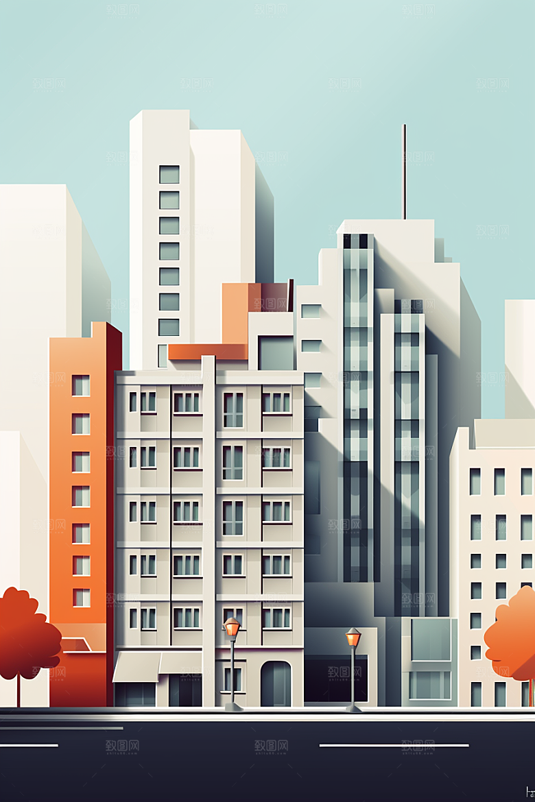 平面建筑简约大楼插画