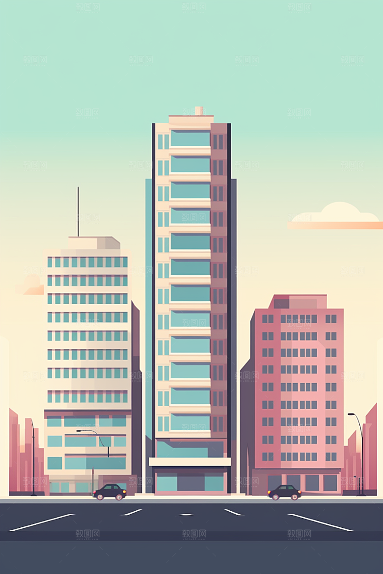 平面建筑大厦高清插画