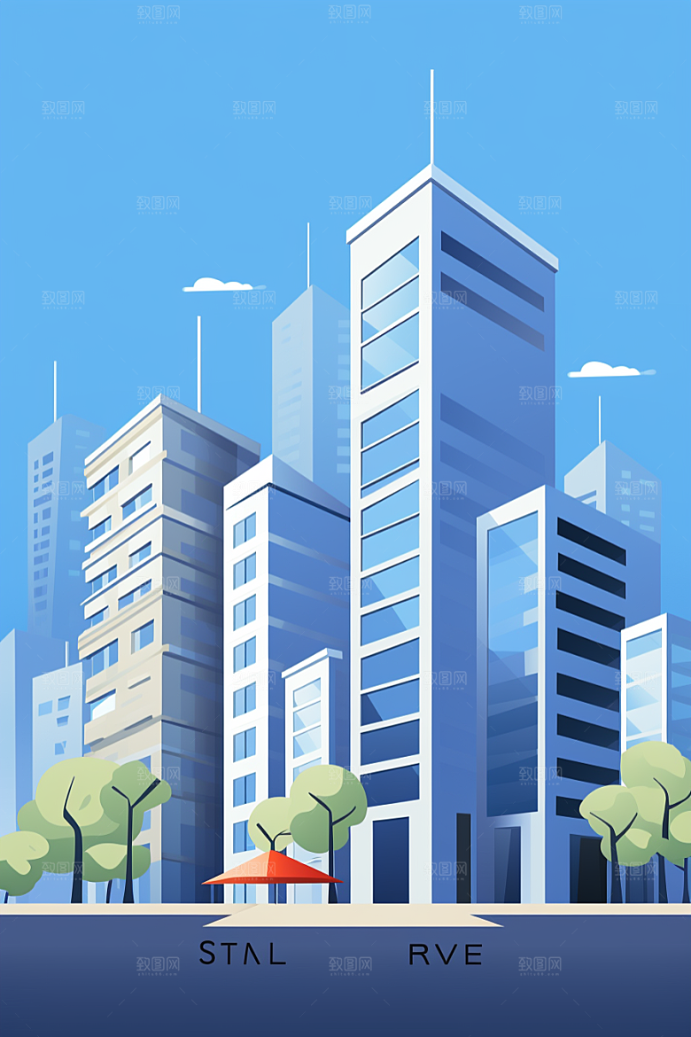 平面建筑简约大厦插画