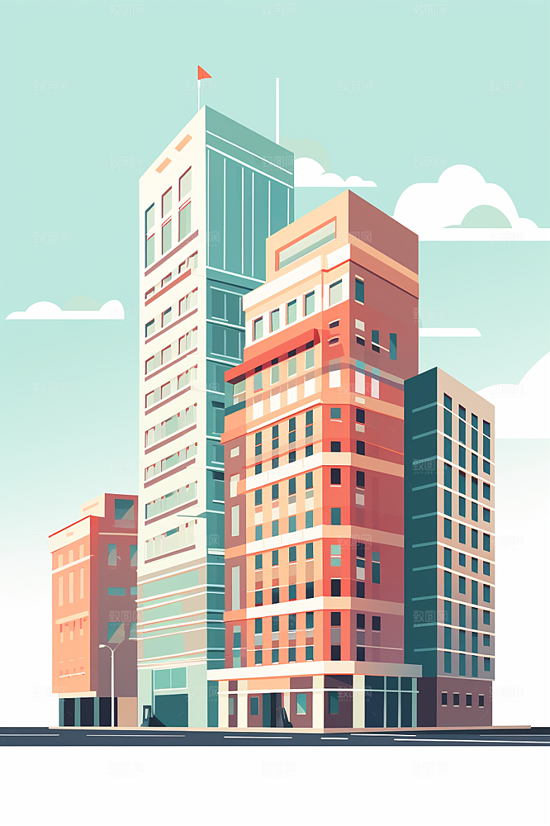 平面建筑简约几何插画