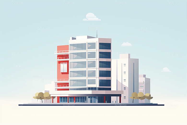 平面建筑立面扁平风插画