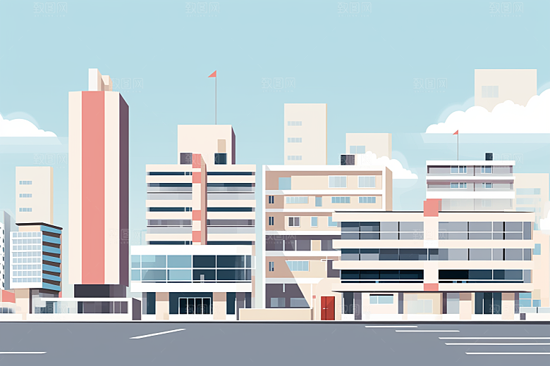 平面建筑大厦设计感插画