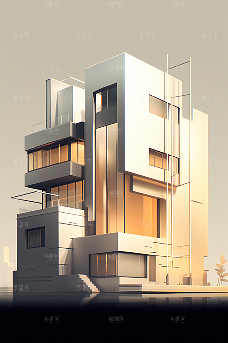 平面建筑高清简约插画