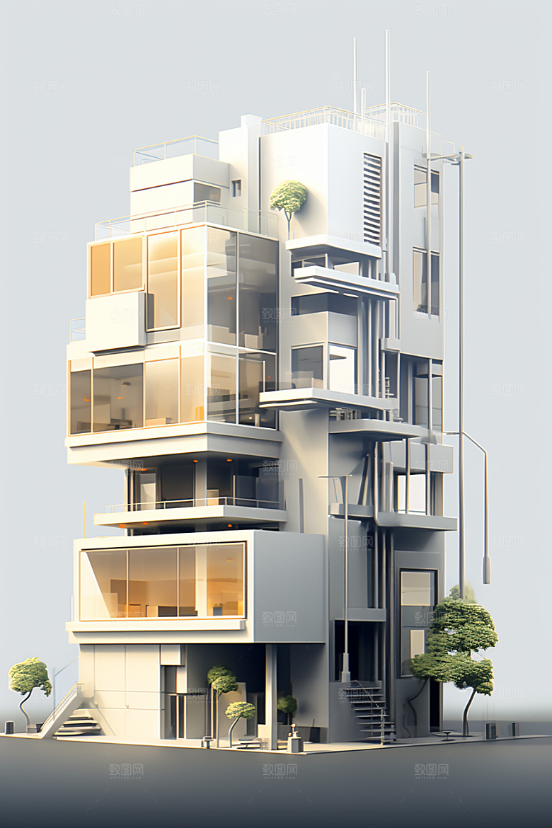 平面建筑设计感大厦插画