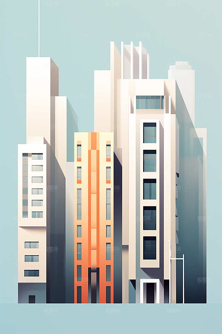 平面建筑简约大厦插画