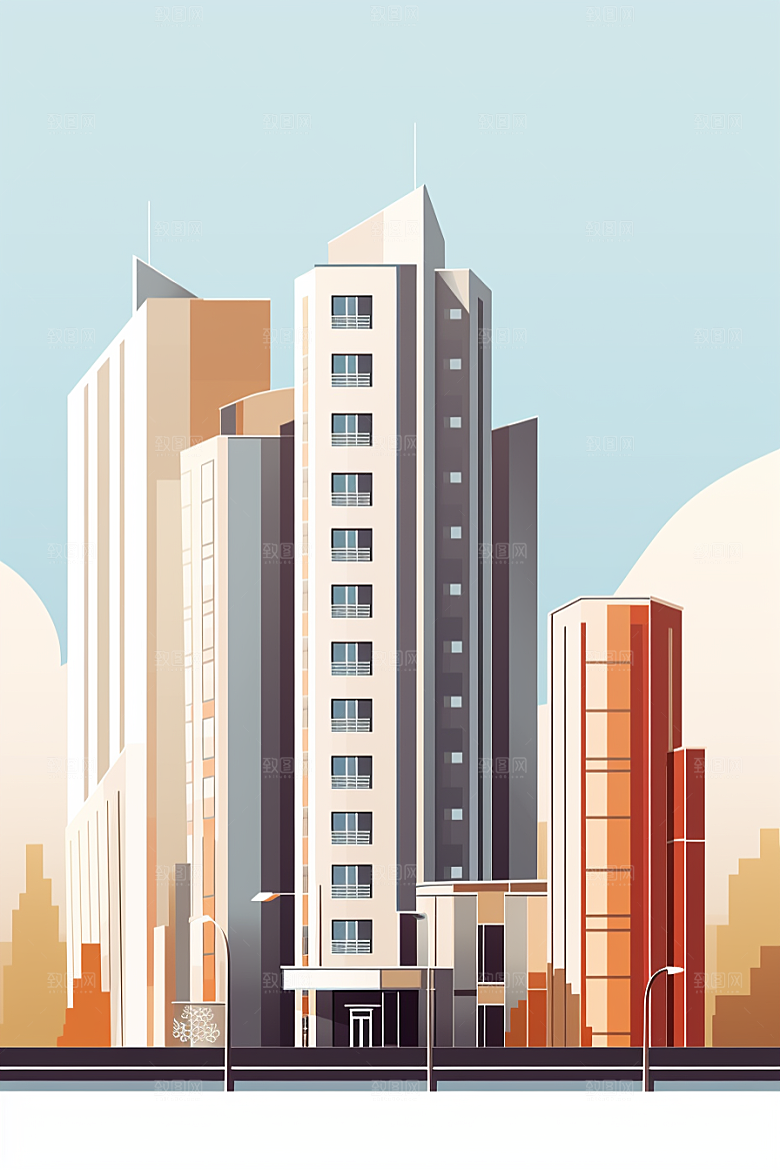 平面建筑高清简约插画