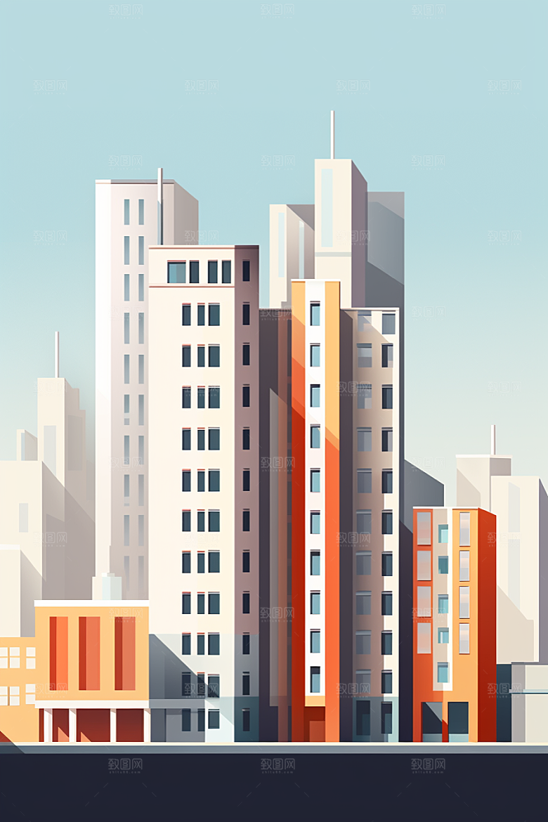 平面建筑几何大楼插画