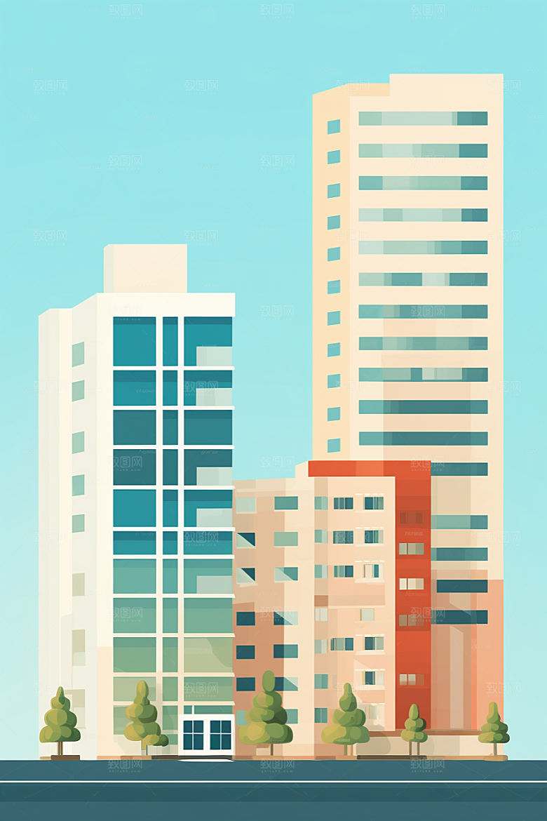 平面建筑大厦大楼插画