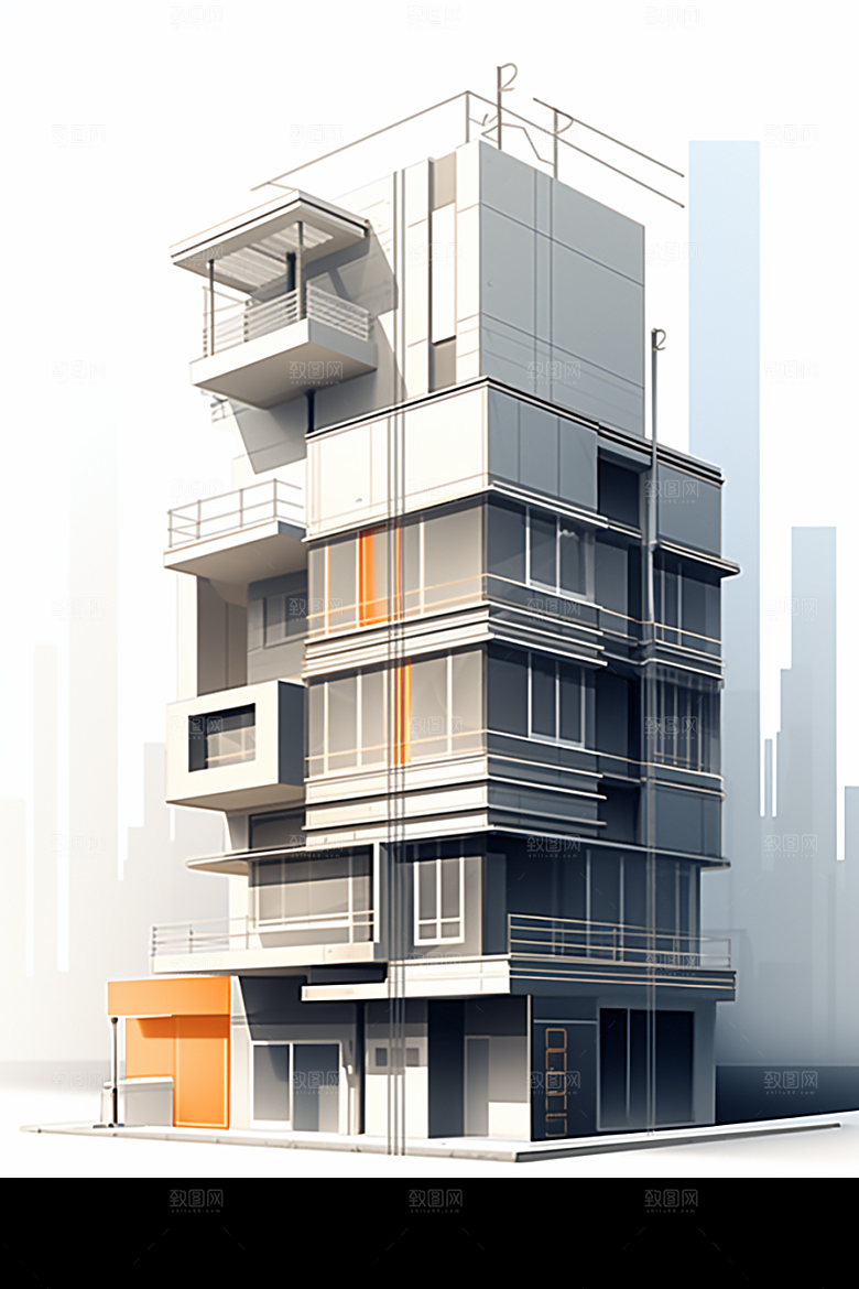 平面建筑大厦几何插画