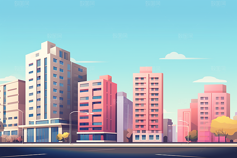 平面建筑扁平风几何插画