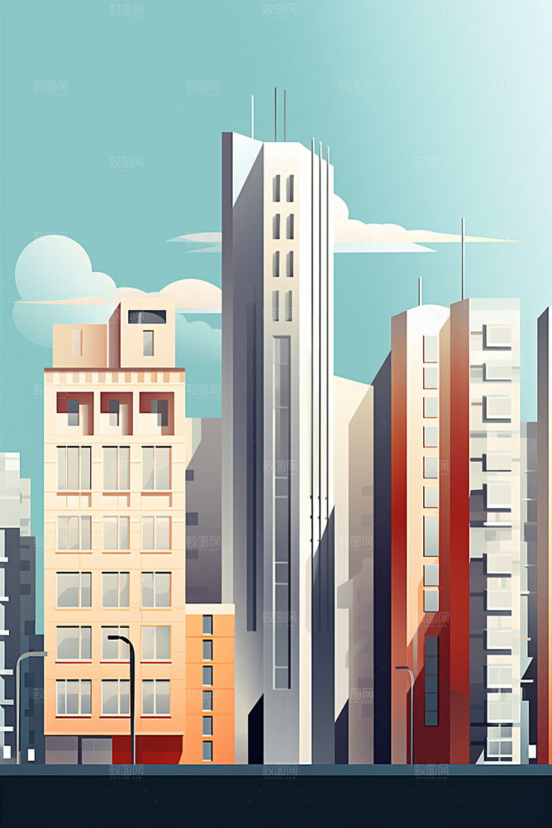 平面建筑大厦几何插画
