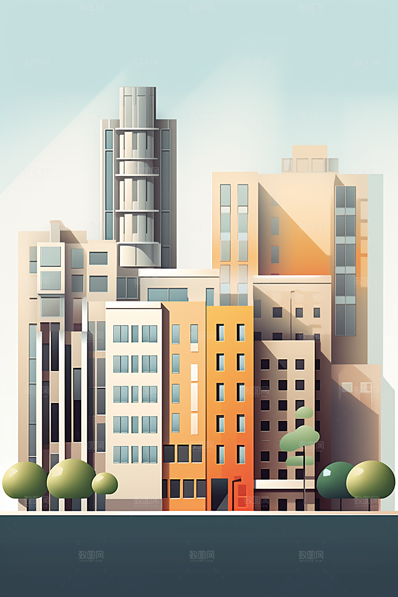 平面建筑扁平风高清插画