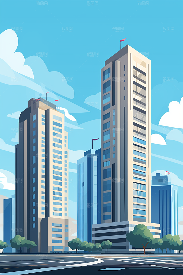 平面建筑设计感大楼插画