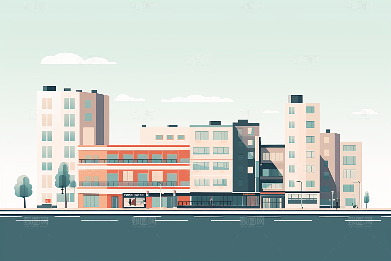 平面建筑扁平风大厦插画