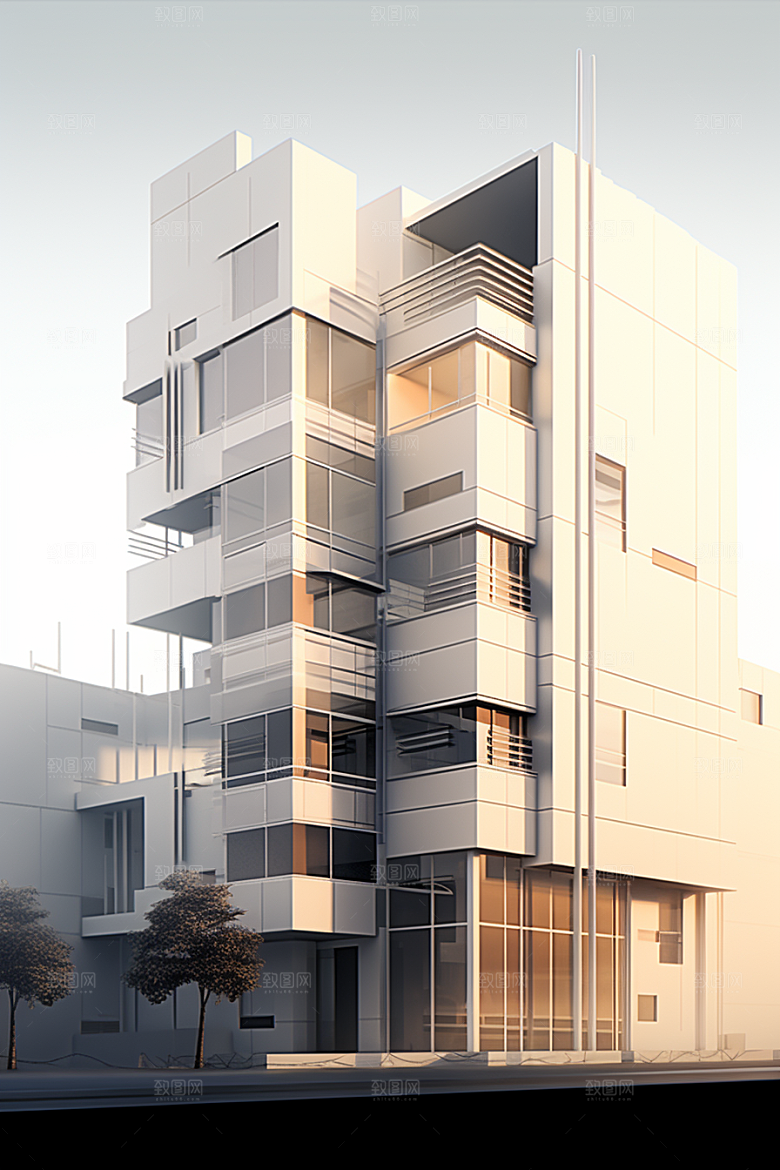 平面建筑简约大厦插画