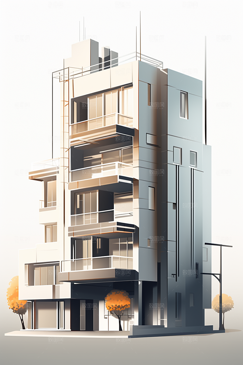 平面建筑设计感大楼插画