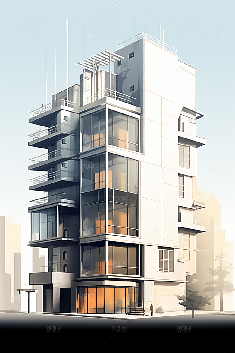 平面建筑扁平风大厦插画