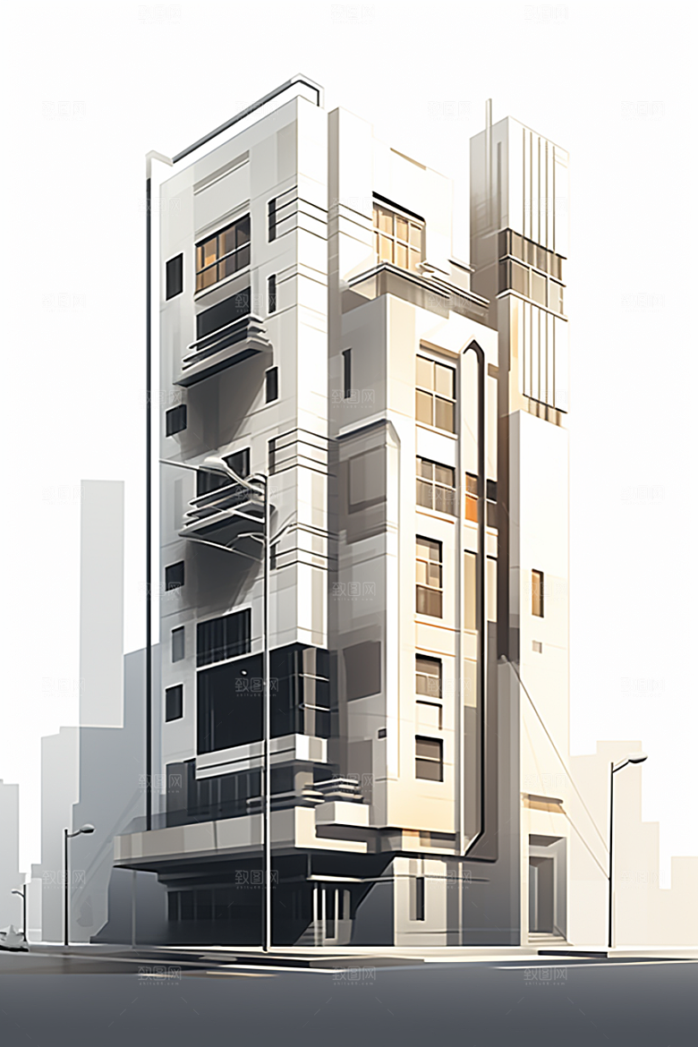 平面建筑立面大厦插画