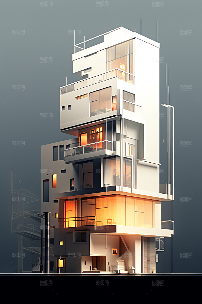 平面建筑立面简约插画