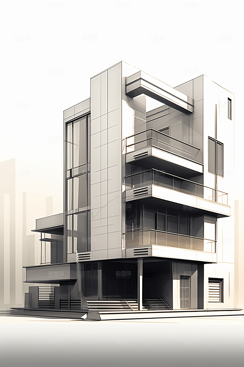 平面建筑设计感几何插画