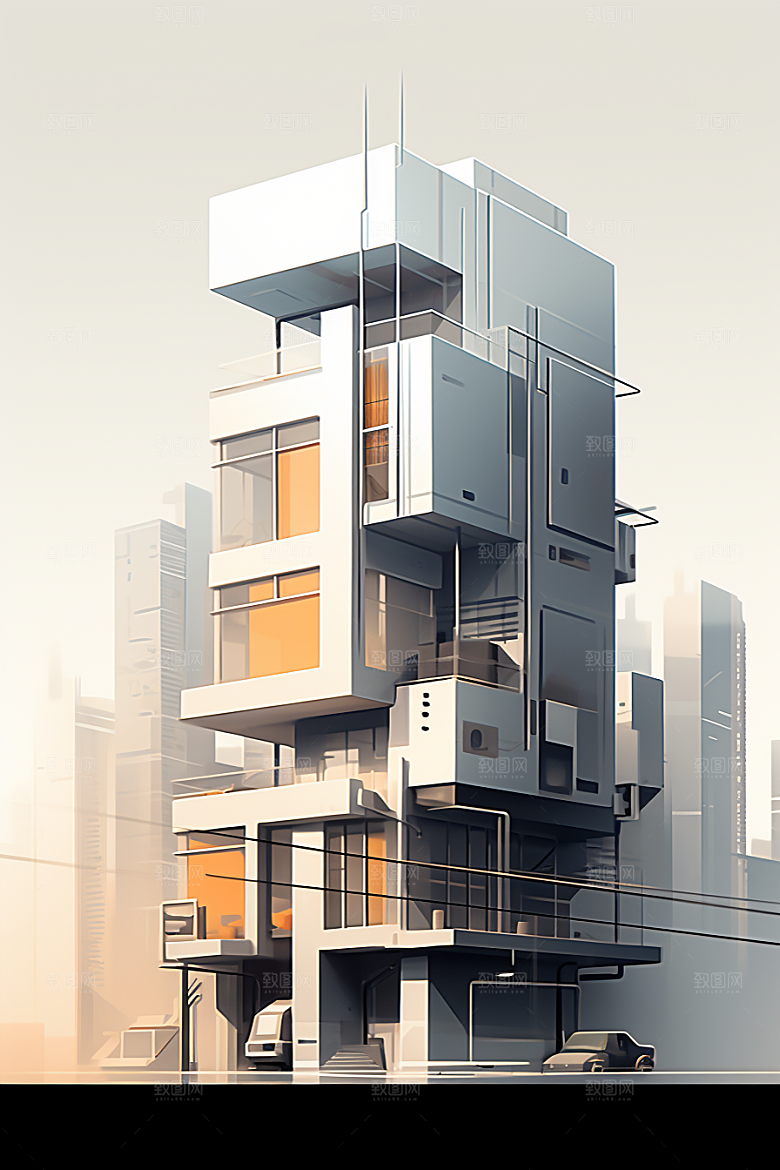 平面建筑简约设计感插画