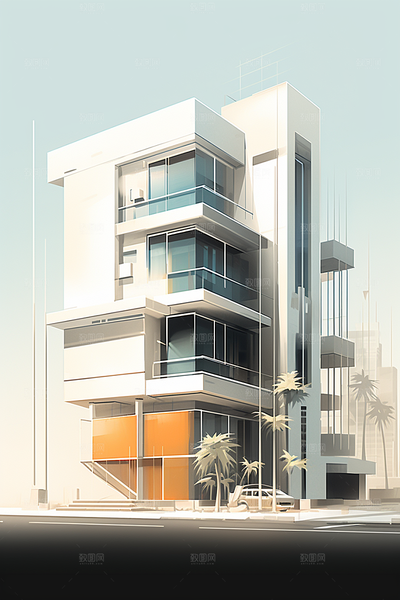 平面建筑高清大厦插画