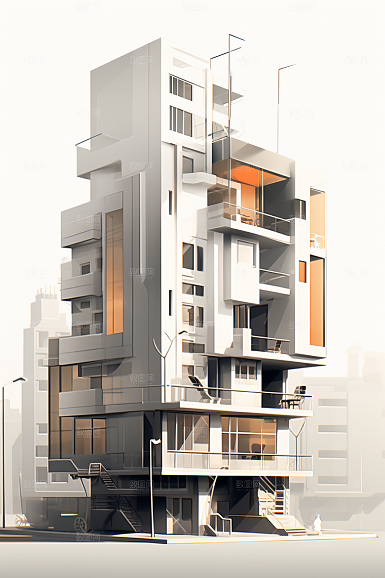 平面建筑设计感立面插画