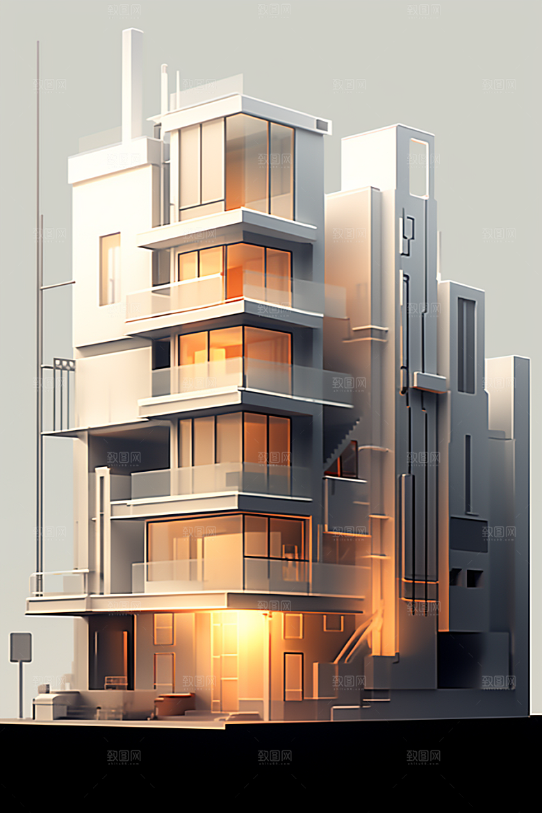 平面建筑立面大楼插画