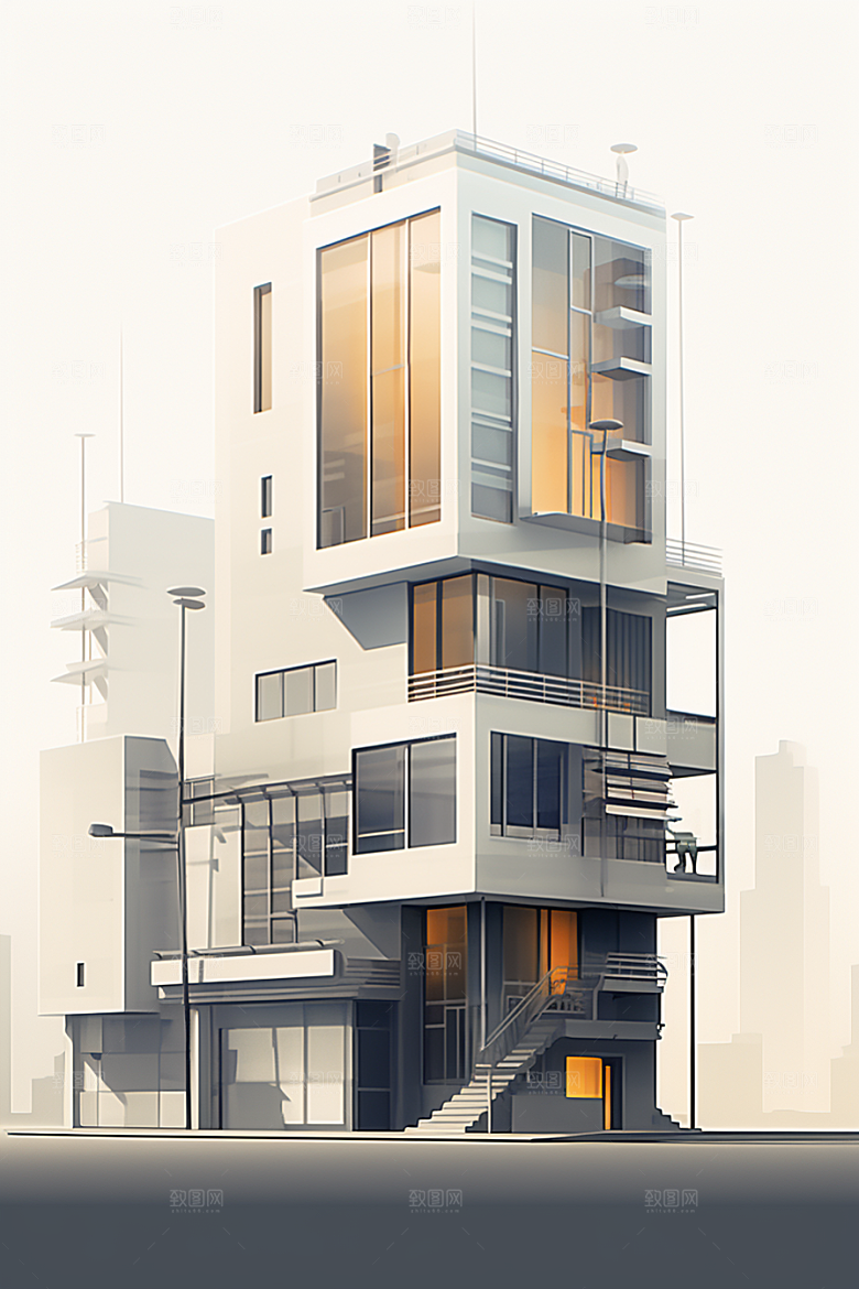 平面建筑高清扁平风插画