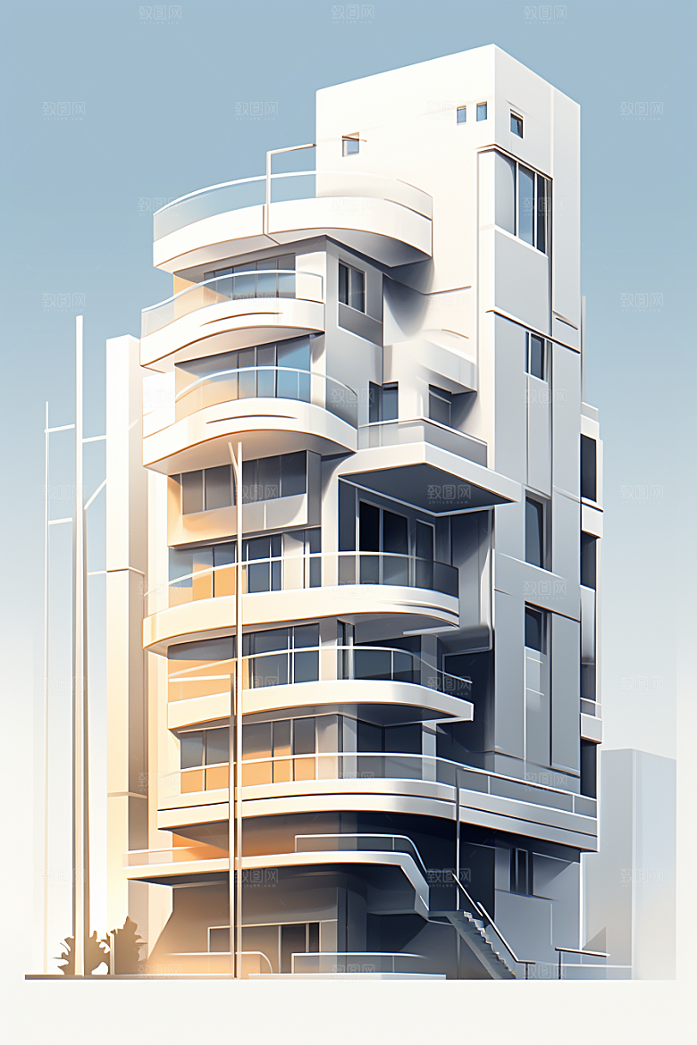 平面建筑大厦大楼插画
