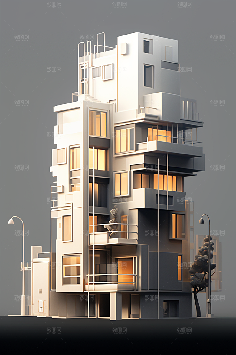 平面建筑高清简约插画