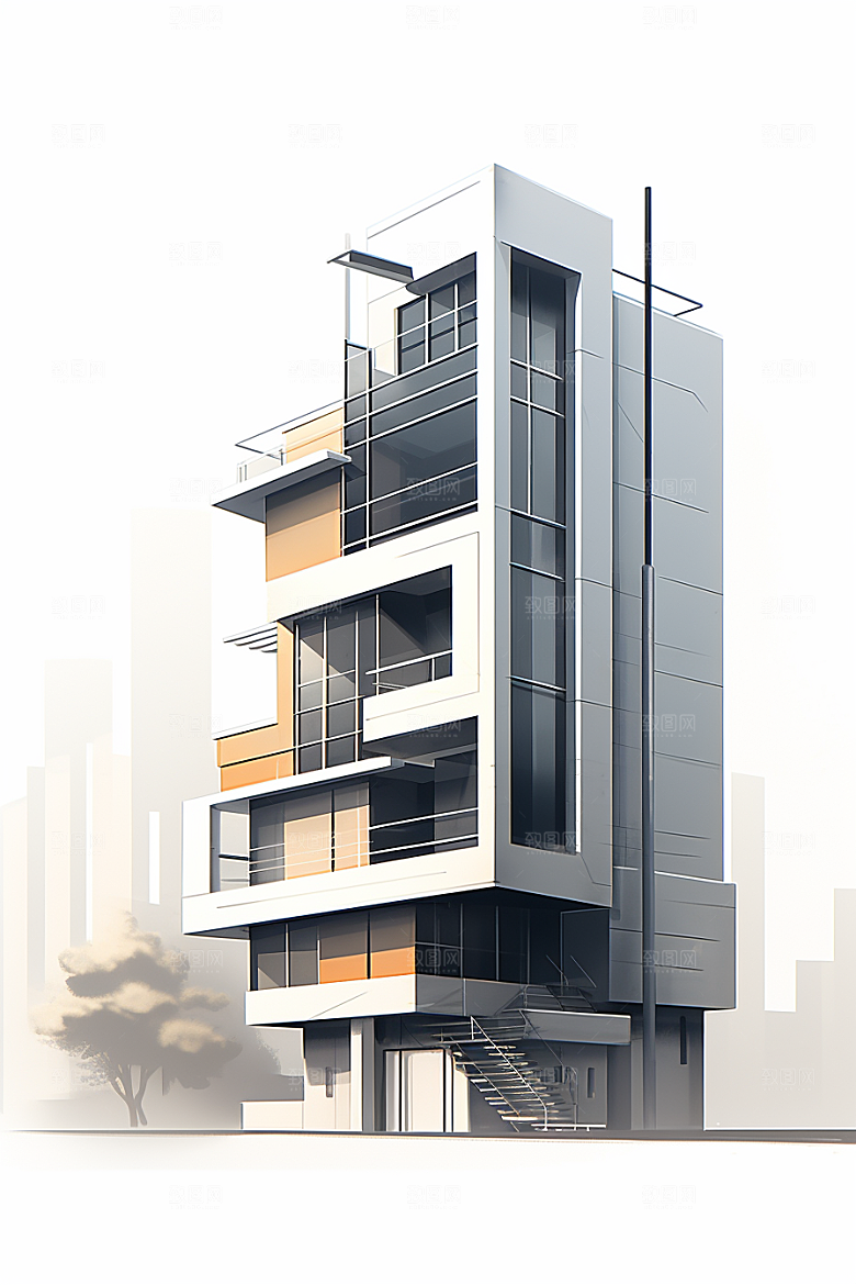 平面建筑几何简约插画