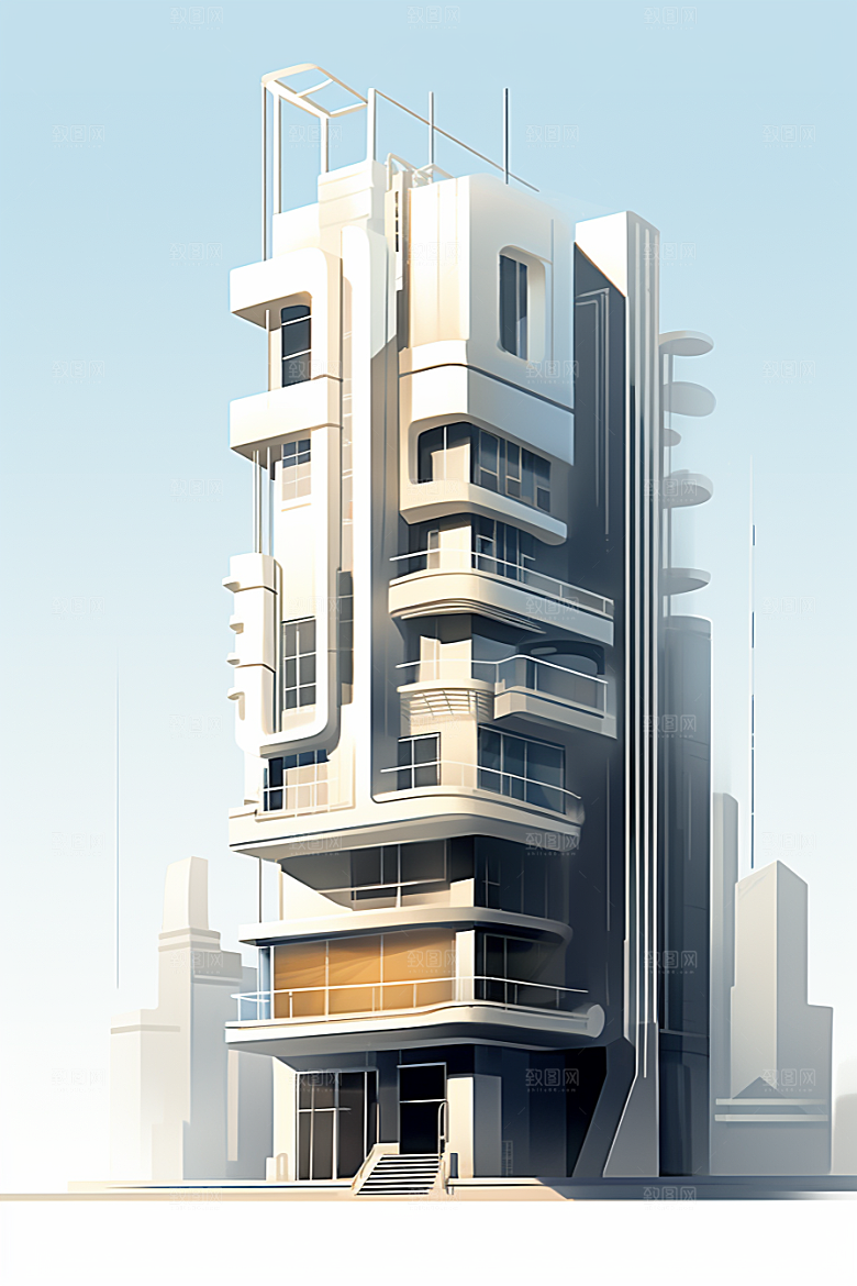 平面建筑大楼简约插画