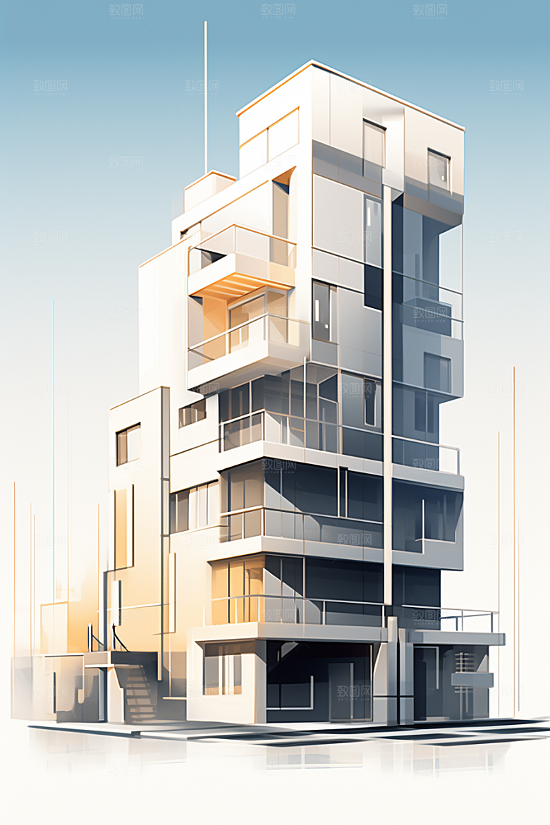 平面建筑高清扁平风插画