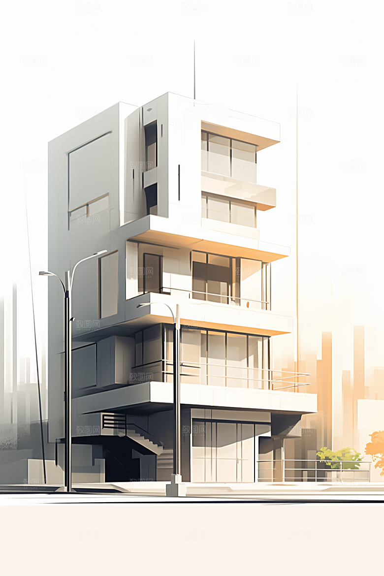 平面建筑几何立面插画