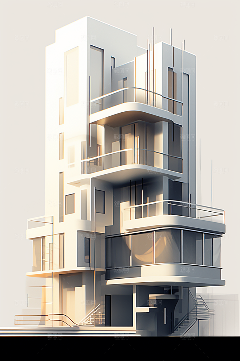 平面建筑大楼设计感插画