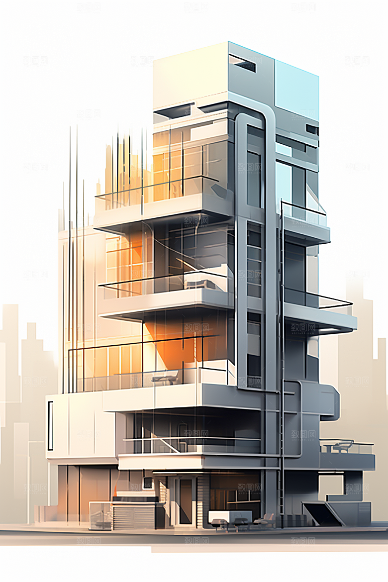 平面建筑大厦大楼插画